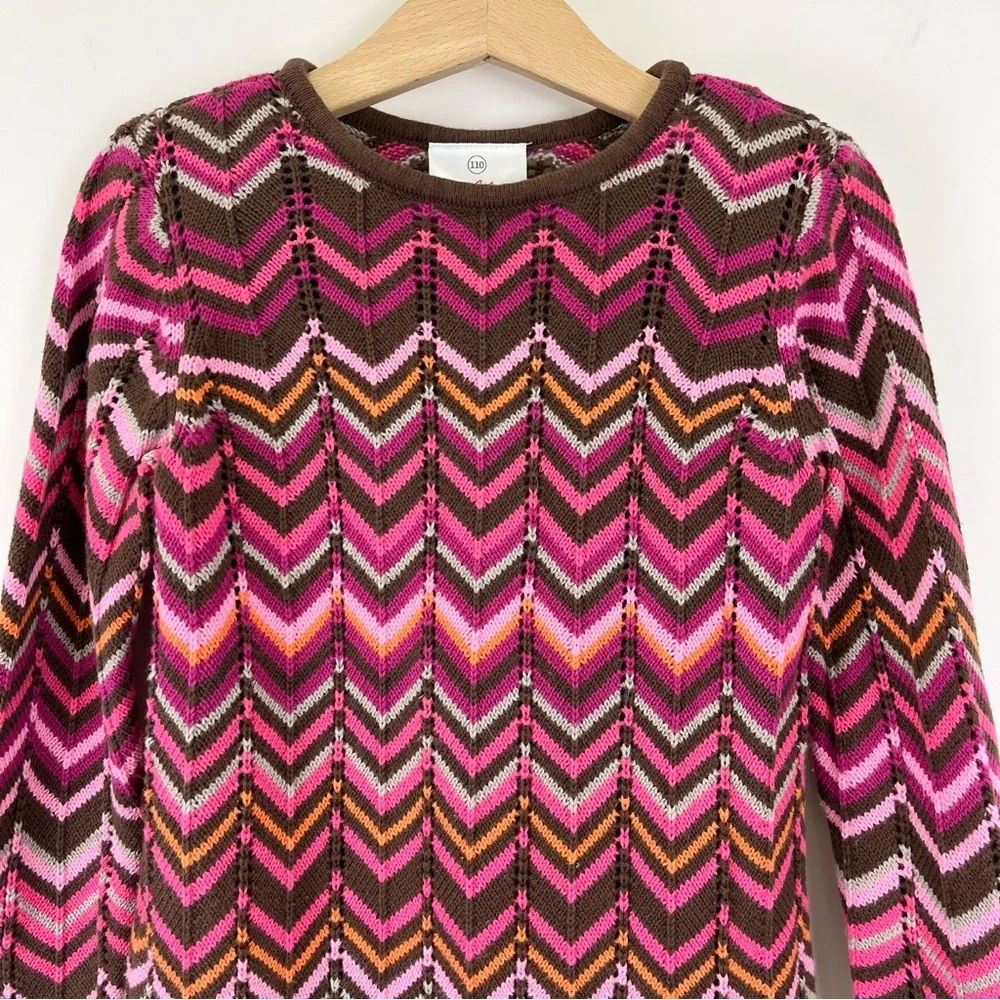 Hanna Andersson Knit Crochet Chevron Striped Dress 110 cm